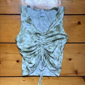 Olivia Rae Green Tie Dye Ruched Sleeveless Crop Tank Top Size Small